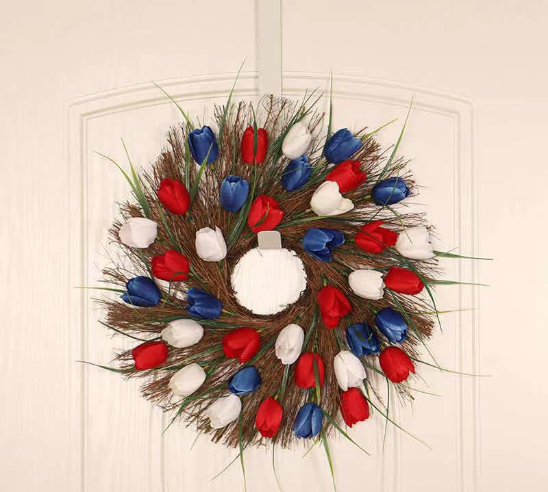 Unisex nan patriotic mesh floral wreath with layered petal design and star accents Bowlift