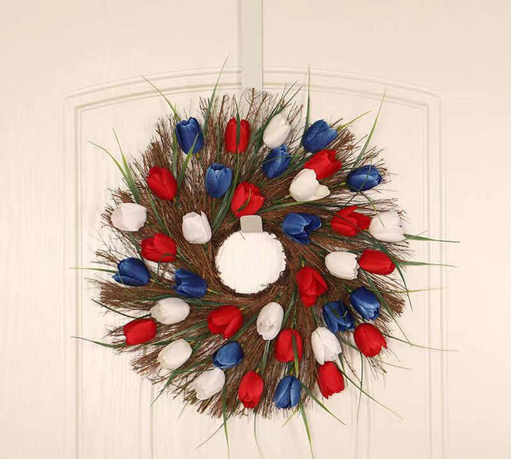 Unisex nan patriotic mesh floral wreath with layered petal design and star accents Bowlift