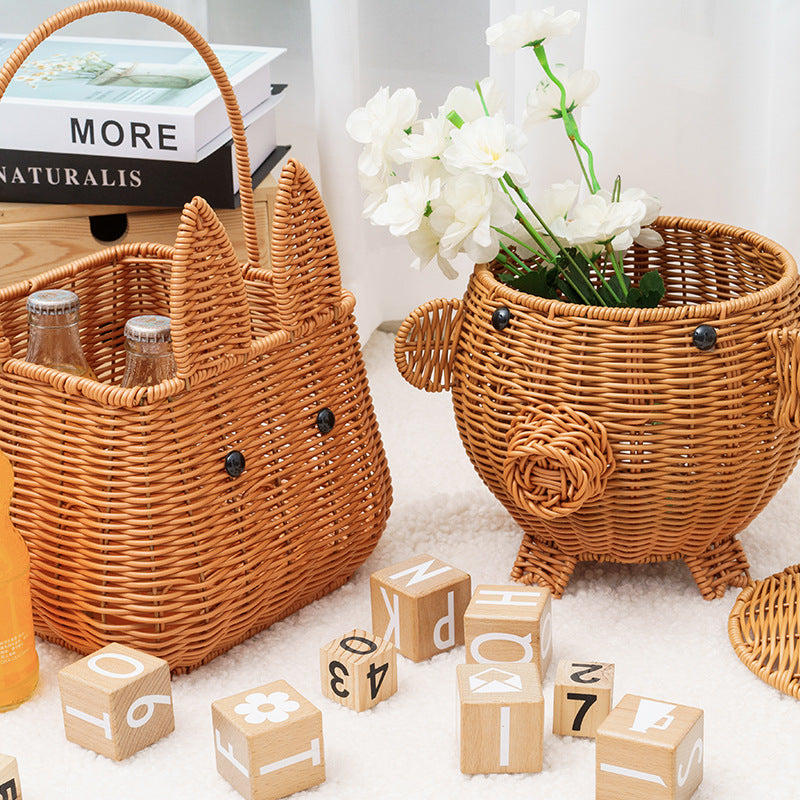 Decorative Animal-Shaped Woven Storage Basket Bowlift