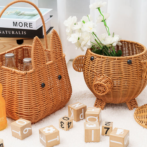 Decorative Animal-Shaped Woven Storage Basket Bowlift