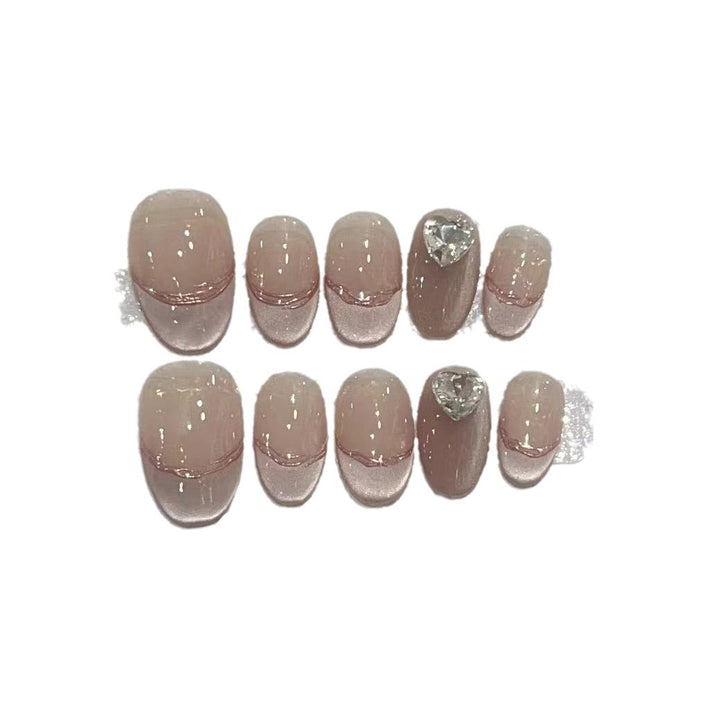 Elegant Press-On Nail Set with Jewel Accents Bowlift