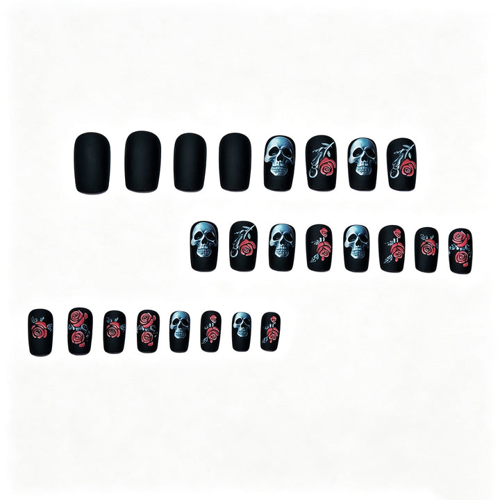 Gothic Skull and Rose Nail Art Bowlift