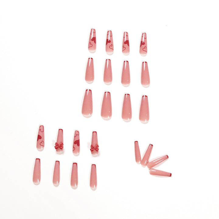 Elegant Artistic Nail Extensions with Romantic Heart Designs Bowlift