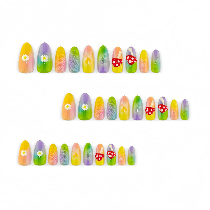 Creative Art Nails In Playful Leaf and Mushroom Design Bowlift