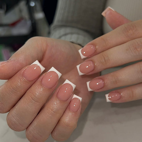 Elegant French Tip Press-On Nail Set Bowlift