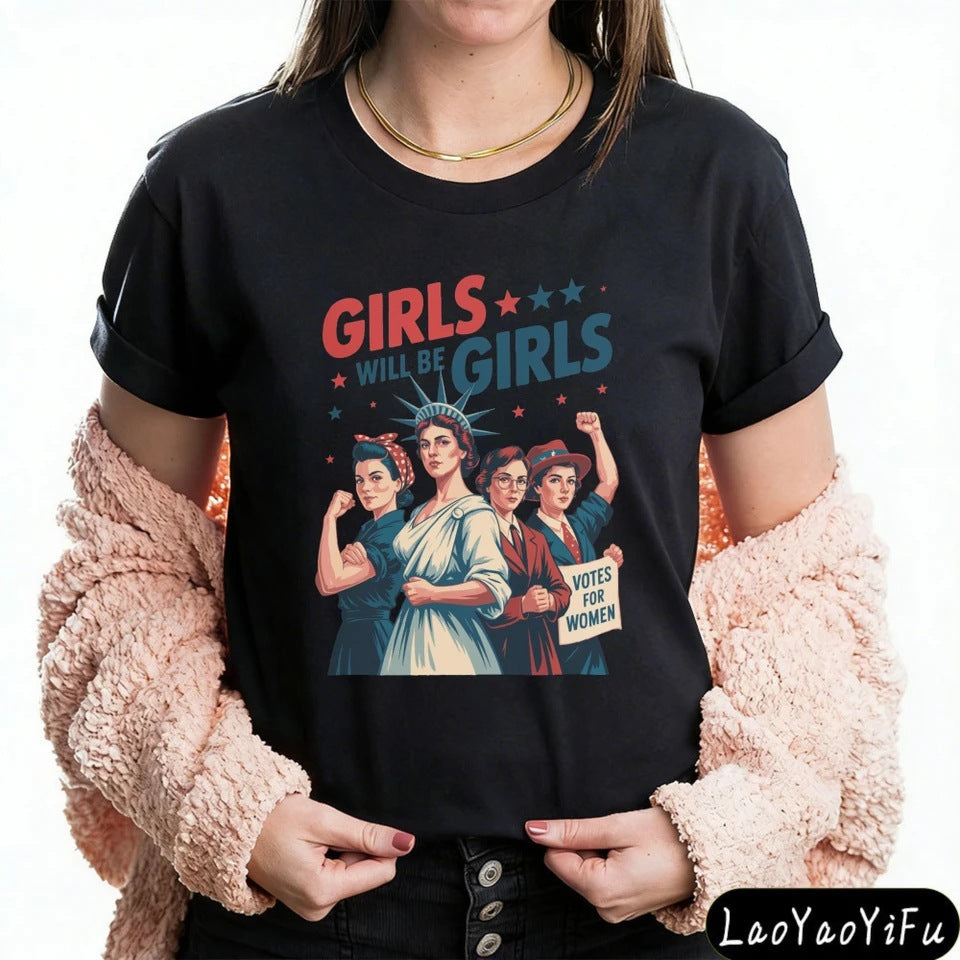 Women's nan vintage-inspired feminist graphic t-shirt with suffragette illustration Bowlift