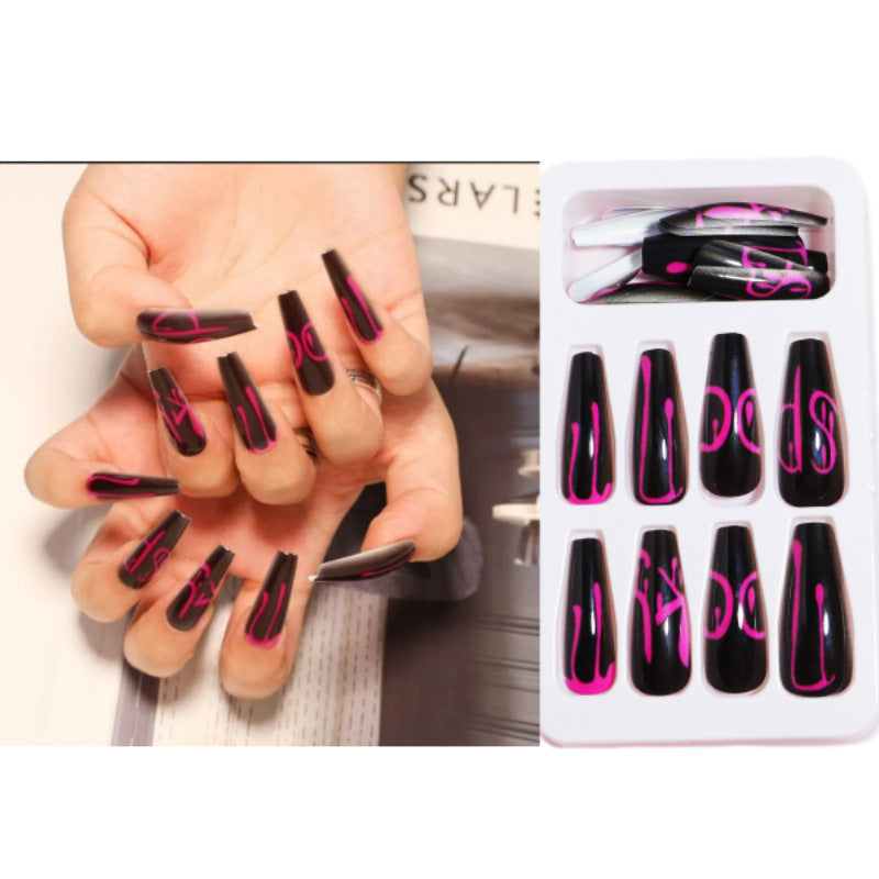 Artistic Press-On Nail Design with Dripping Effect Bowlift