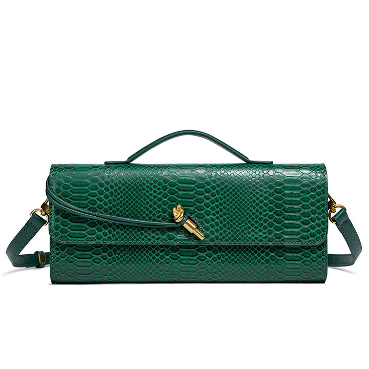 Embossed Snake Print Evening Clutch Bowlift
