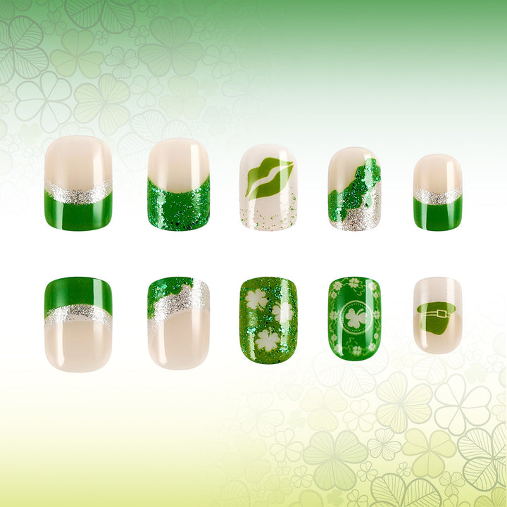 Festive Green-Themed Press-On Nail Set Bowlift