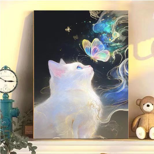 Enchanting Cat and Butterfly Art Print Bowlift