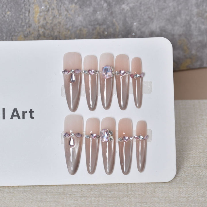 Artistic Rhinestone-Embellished Press-On Nail Extensions Bowlift