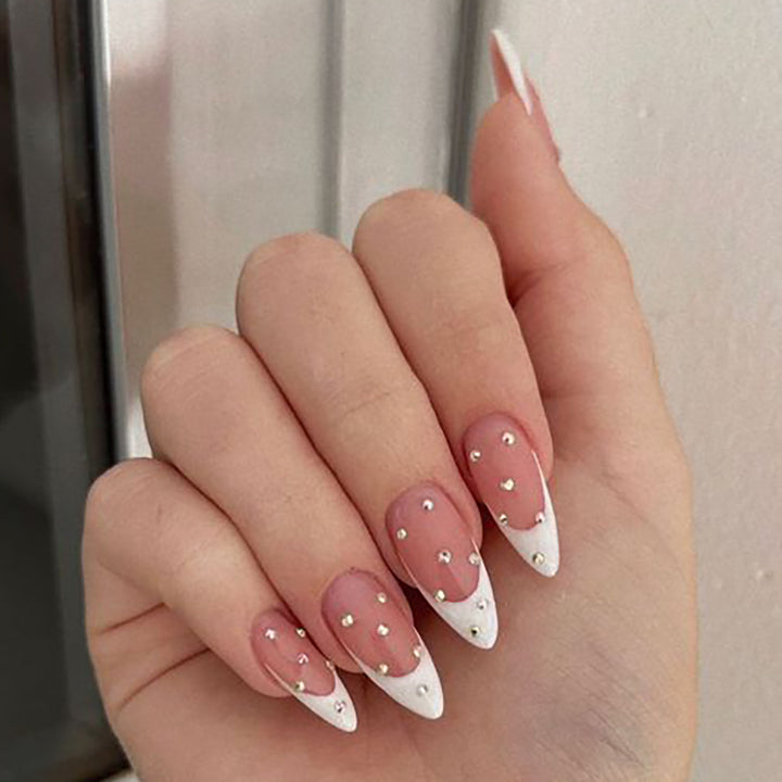 Elegant Stiletto Nail Extensions with Rhinestone Accents Bowlift