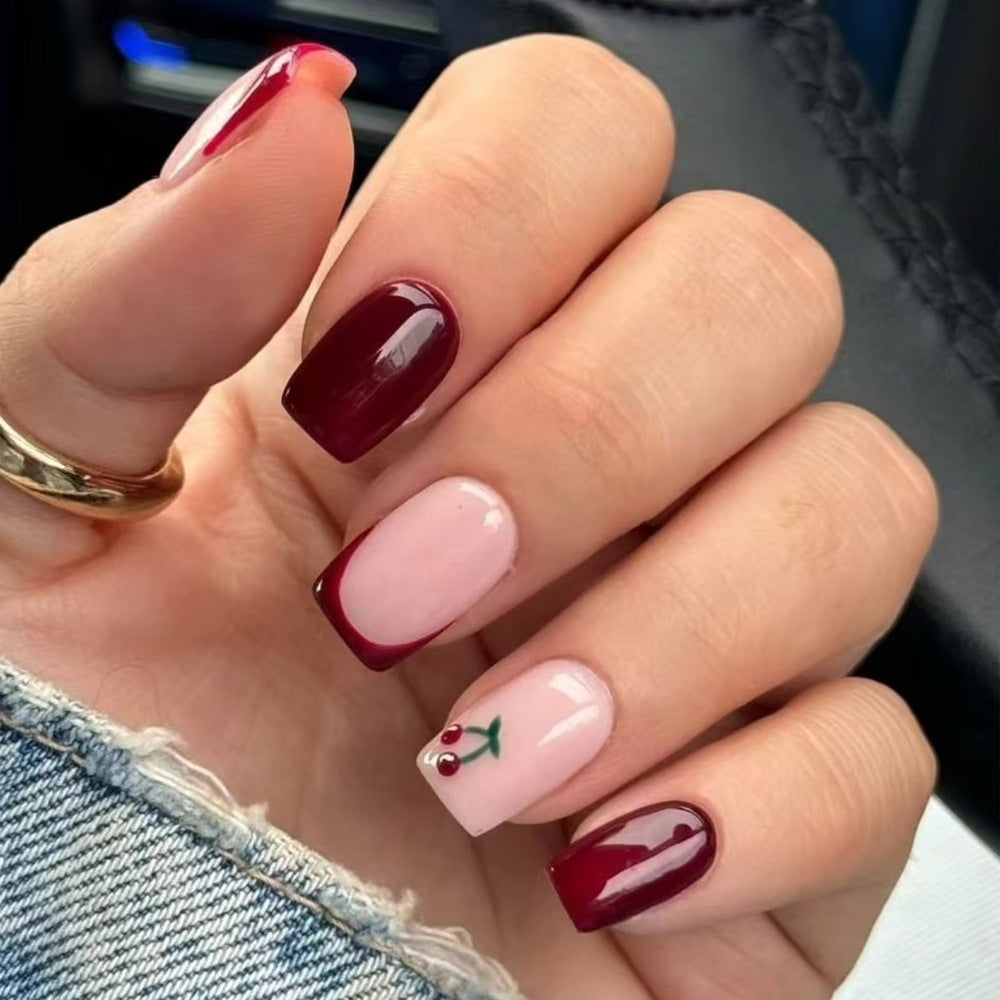 Creative Cherry-Embellished Acrylic Press-On Nails Bowlift