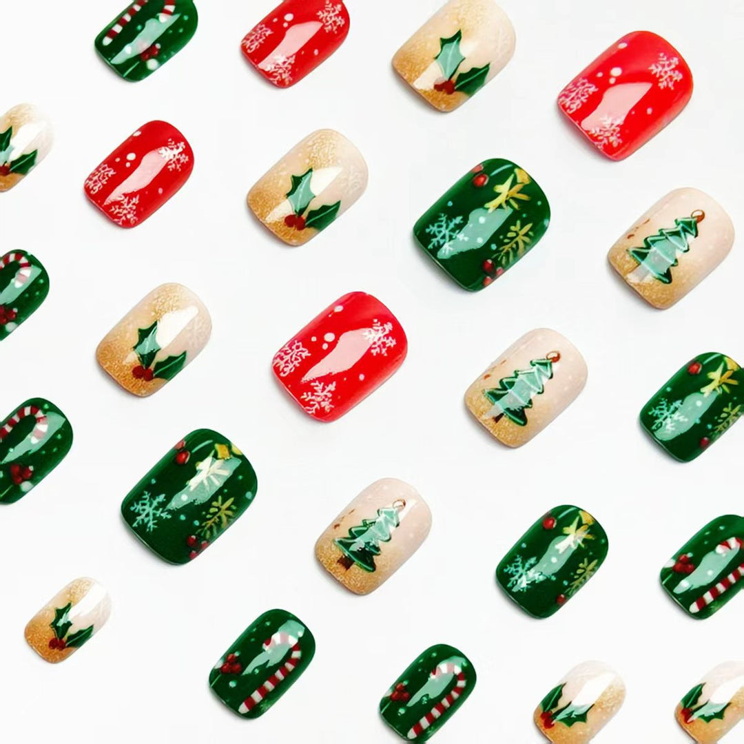 Artificial nails in festive Christmas design Bowlift