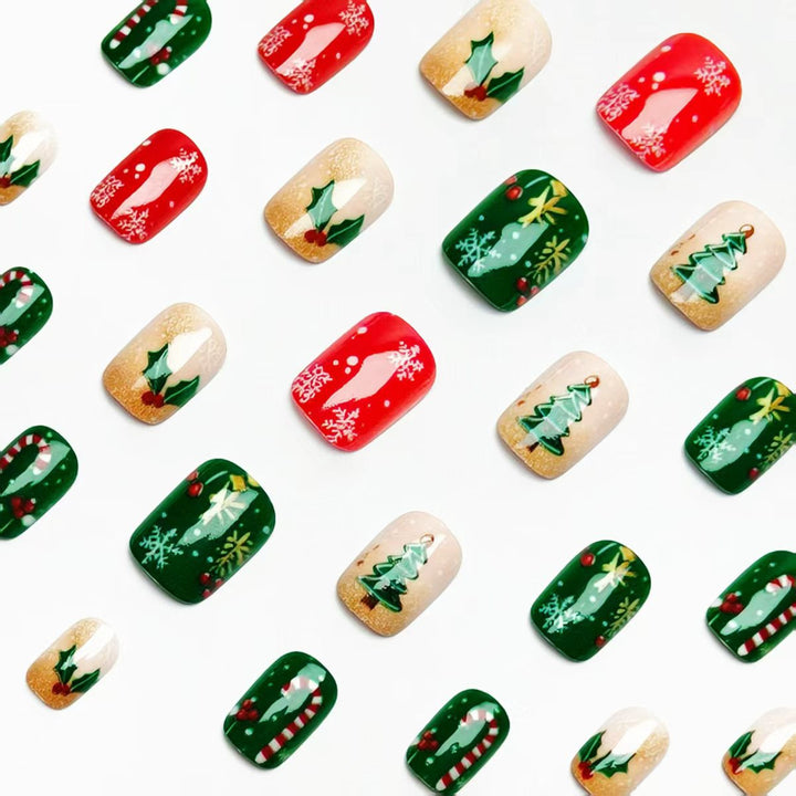 Artificial nails in festive Christmas design Bowlift