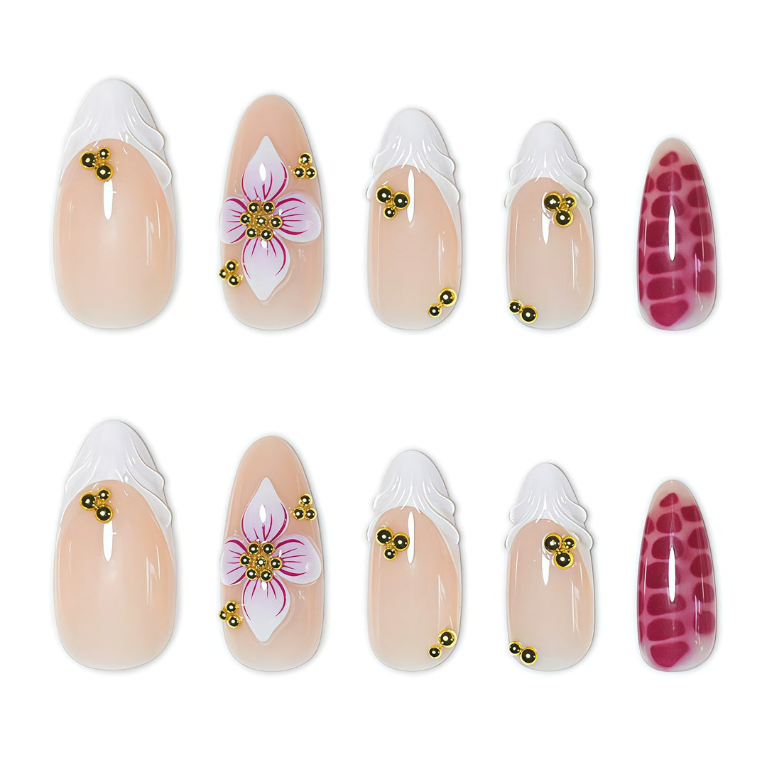 Artistic 3D Floral Design Press-On Nails Bowlift