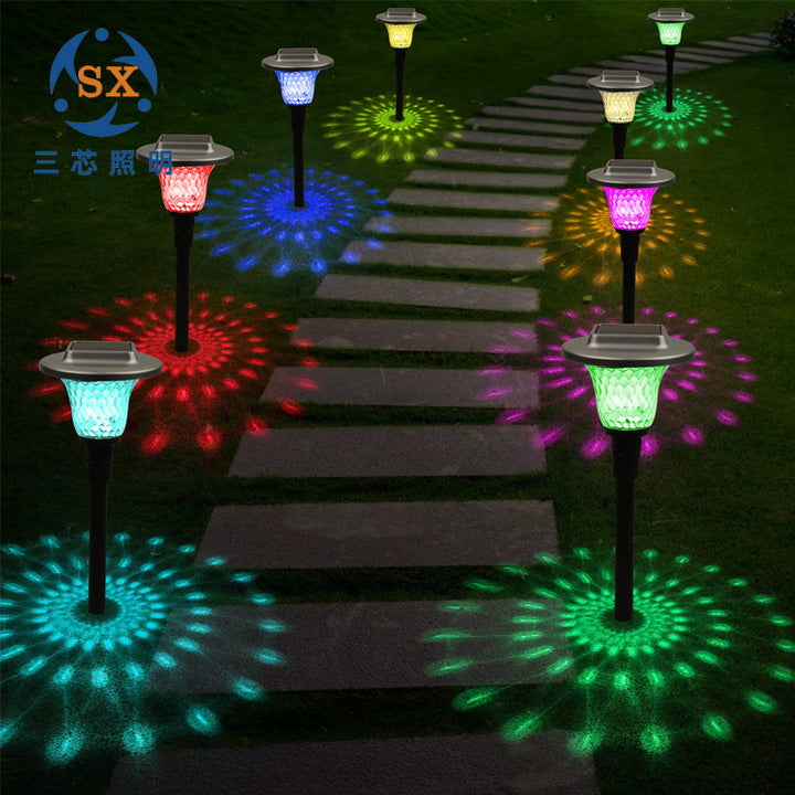 Solar LED Projecting Pathway Stake Lights With Color-Changing Crystal Lens And Dusk-To-Dawn Sensor Bowlift