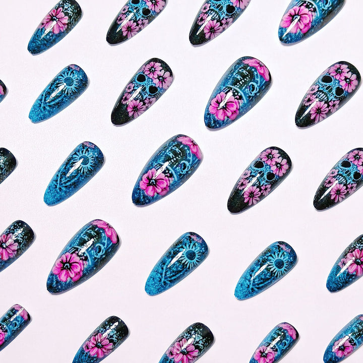 Artistic Sugar Skull Floral Nail Art Bowlift