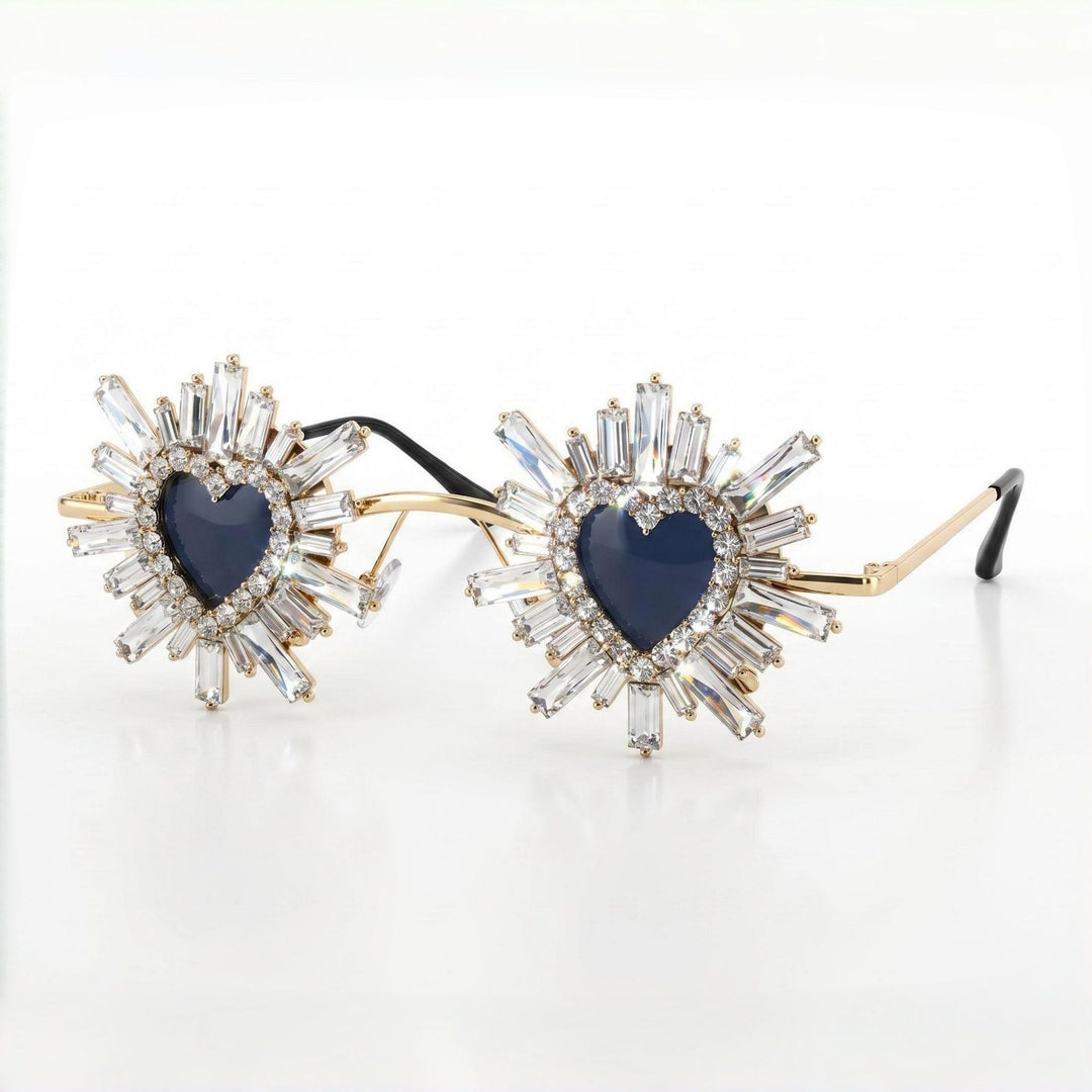 Women Heart-Shaped Sunglasses with Sparkling Crystal Decoration Bowlift