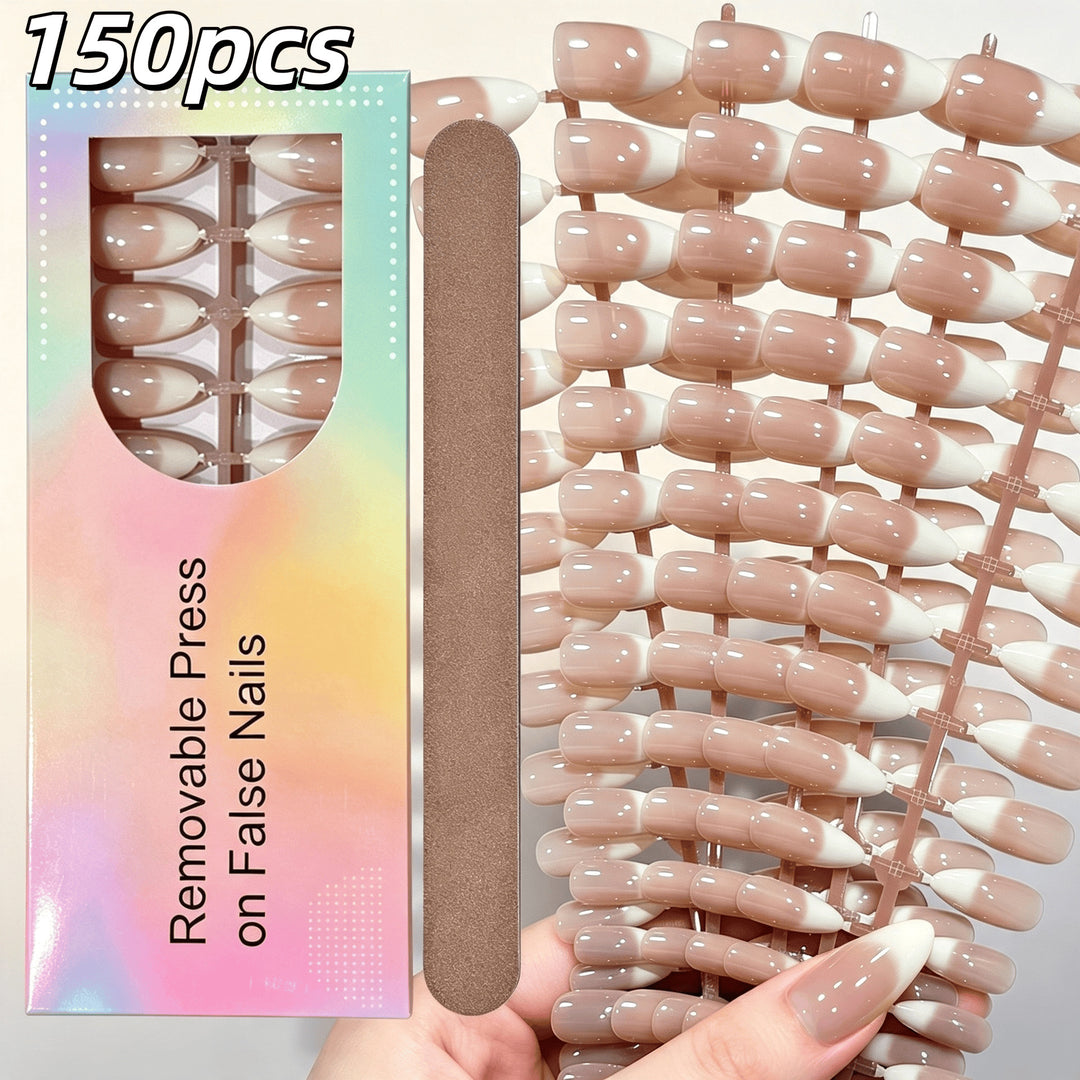 Elegant Gradient French Tip Press-On Nails Bowlift