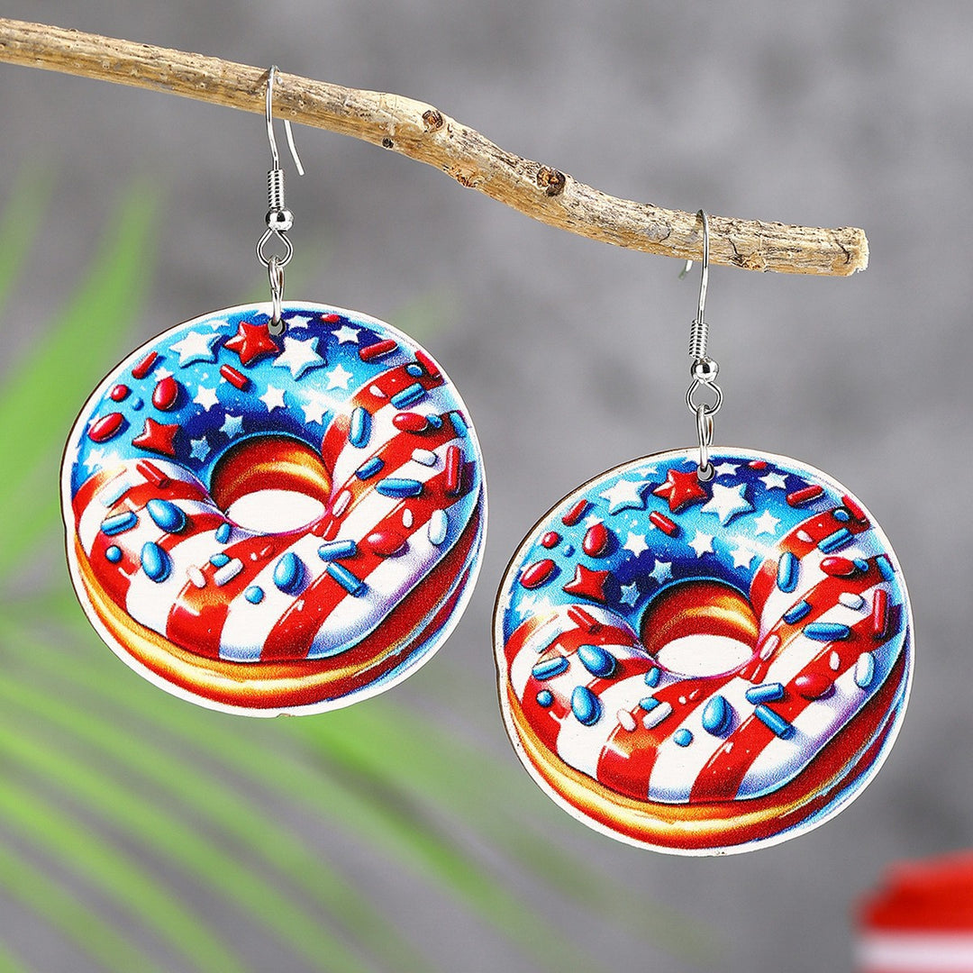 Women's handmade acrylic earrings can holder with patriotic flag motif and fish hook closure Bowlift