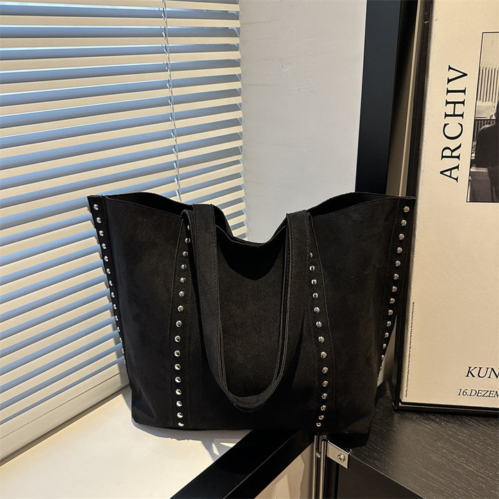 Chic Studded Suede Tote Bag Bowlift