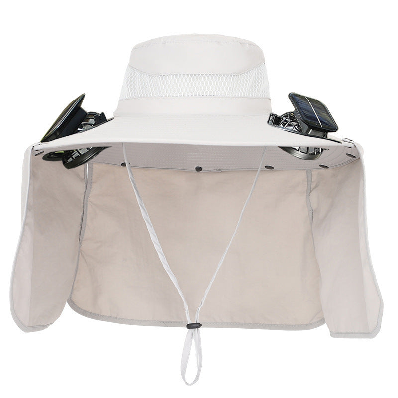 Sun hat with neck protection and integrated solar-powered dual fans Bowlift