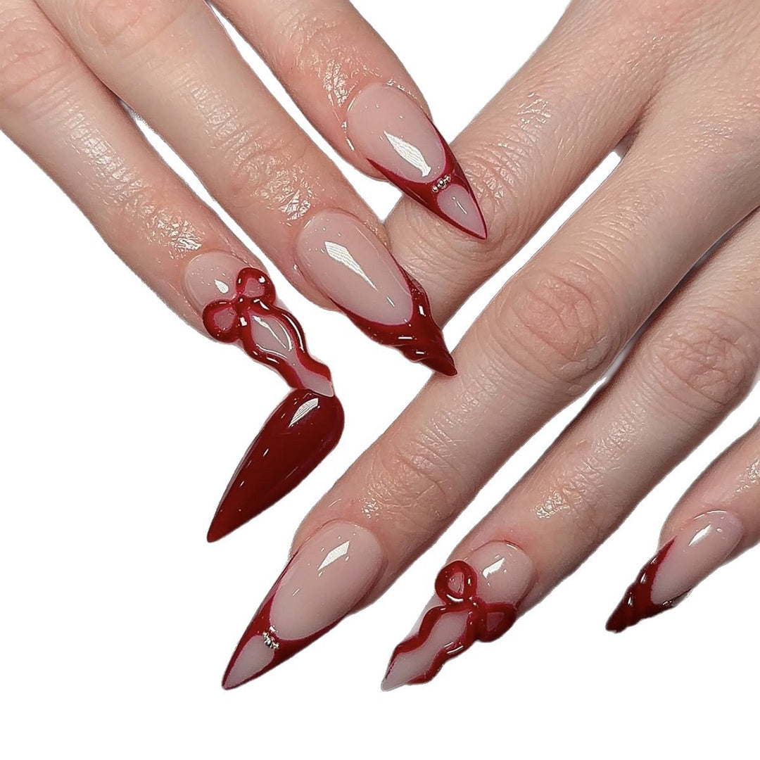 High-quality artificial nail set with elegant tips and bow decorations Bowlift