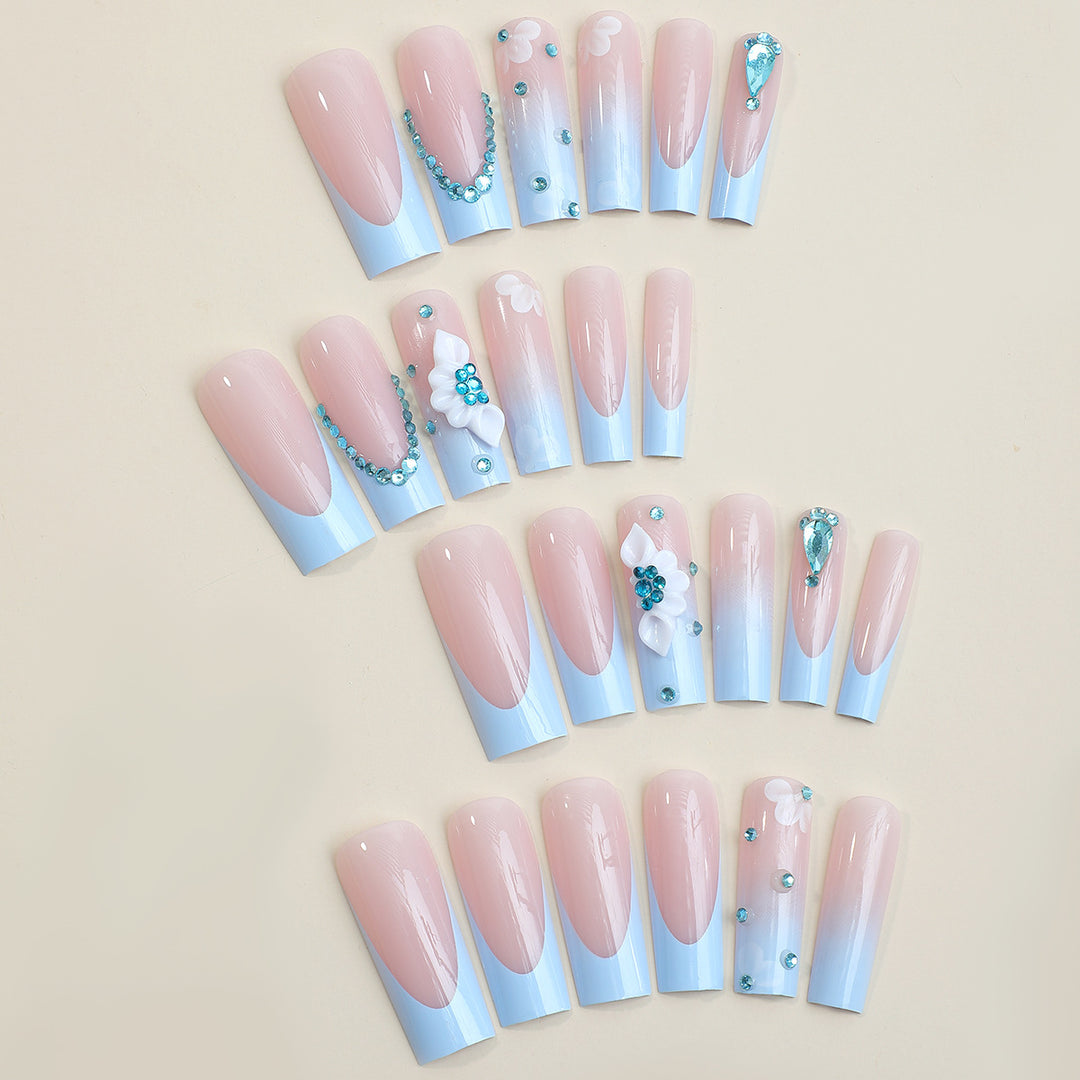 Decorative Press-On Nails with Unique Floral and Gem Accents Bowlift