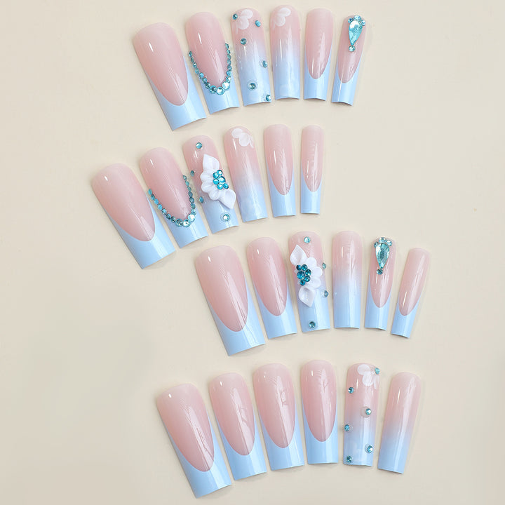 Decorative Press-On Nails with Unique Floral and Gem Accents Bowlift