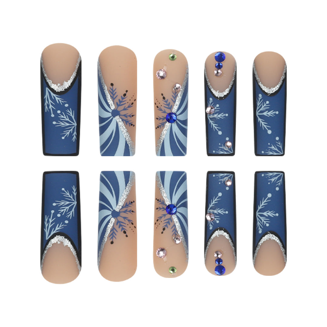 Elegant Stiletto Press-On Nails with Snowflake and Gem Accents Bowlift