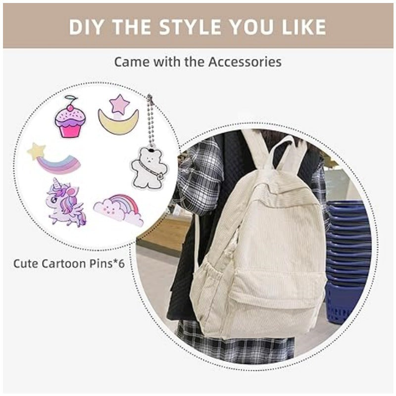 Cord backpack with deep storage and stylish accents Bowlift