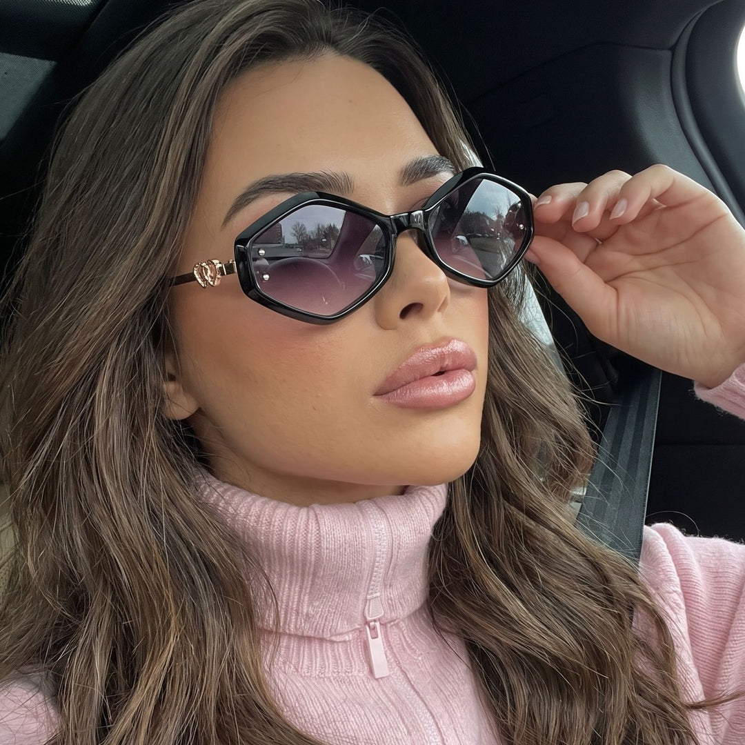 Oversized geometric acetate sunglasses with gold metal temples and crystal interlock detail Bowlift