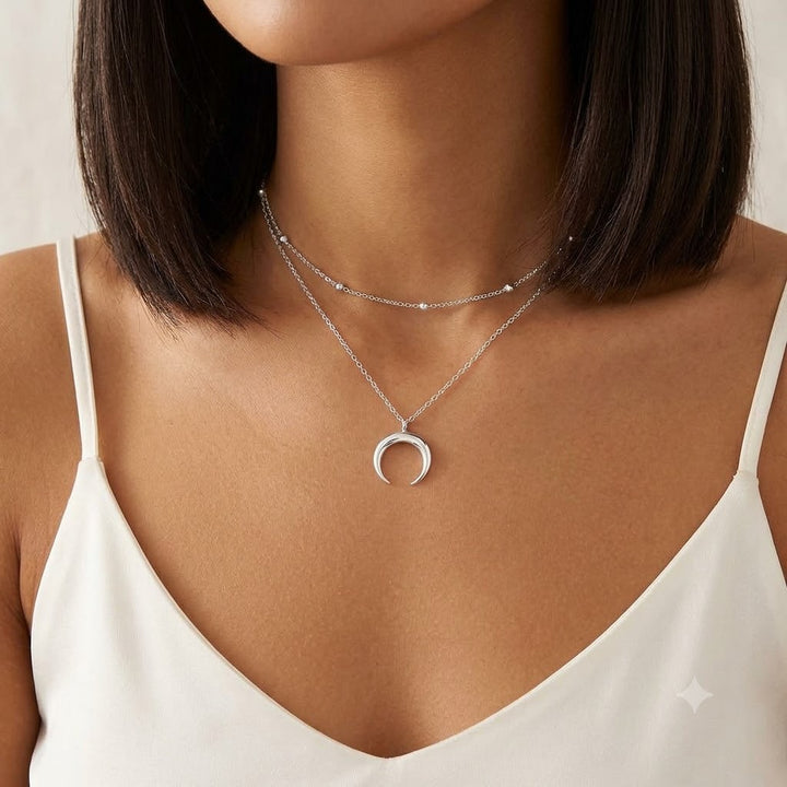 Layered Crescent Moon Pendant Necklace Bowlift