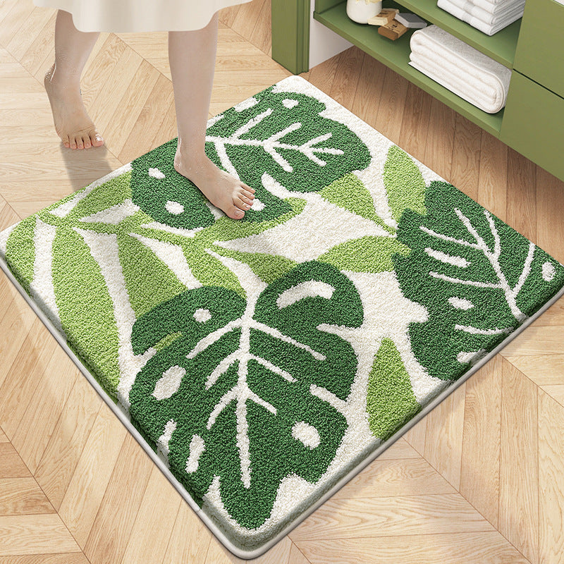Floral Patterned Plush Bath Mat Bowlift