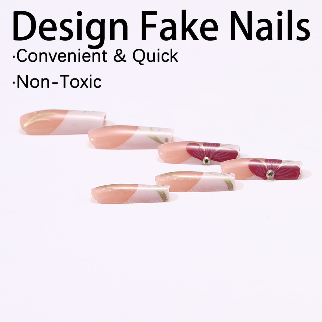 Artificial nail set with floral detail and glitter accents Bowlift