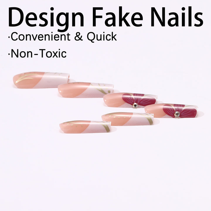 Artificial nail set with floral detail and glitter accents Bowlift