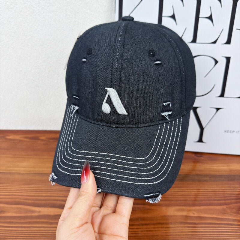 Men's Distressed Denim Style Cap Bowlift
