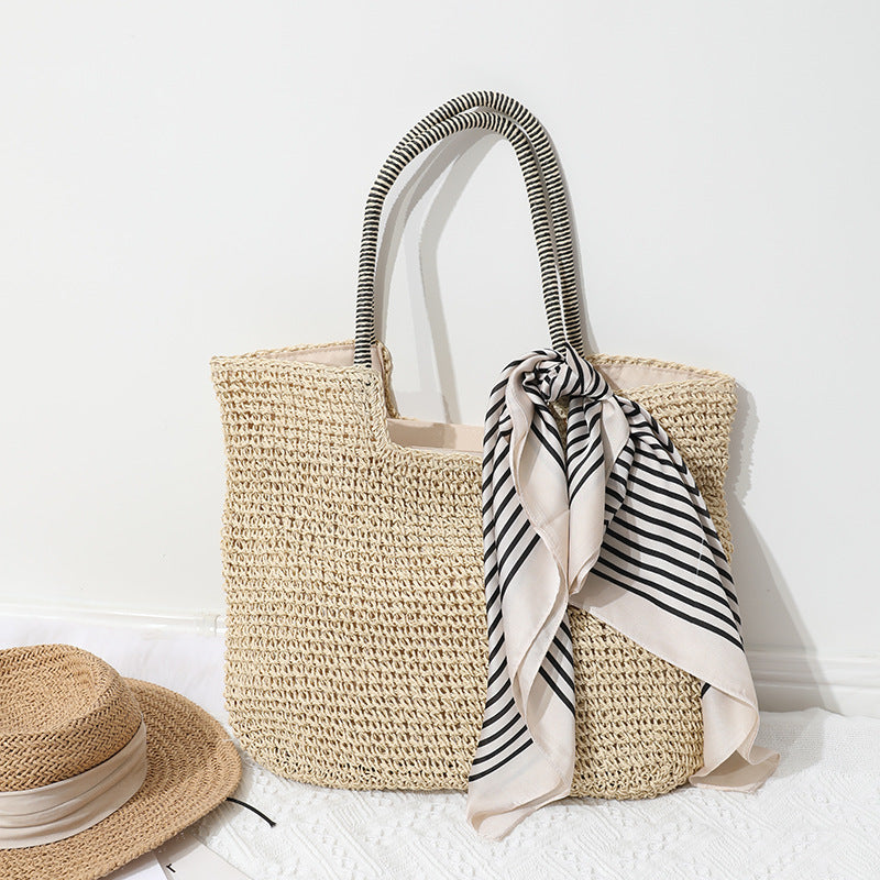 Handmade Massive Shopping Bag Made of Natural Material with Fashionable Scarf Bowlift