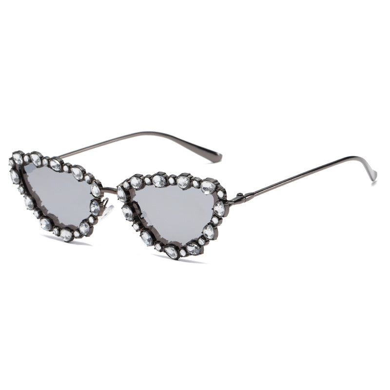 Women's Heart-Shaped Designer Sunglasses with Glamorous Crystal Frame Bowlift