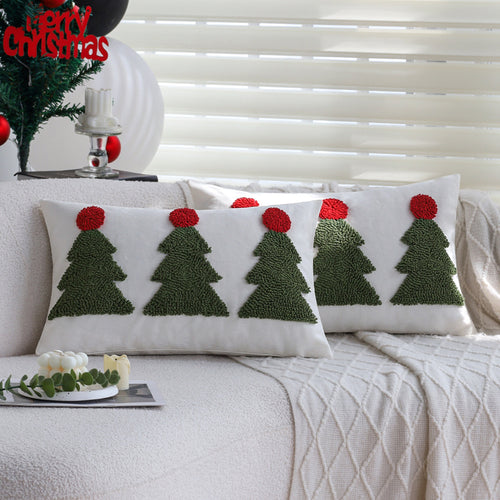 Rectangular decorative cushion cover with tufted Christmas tree application Bowlift