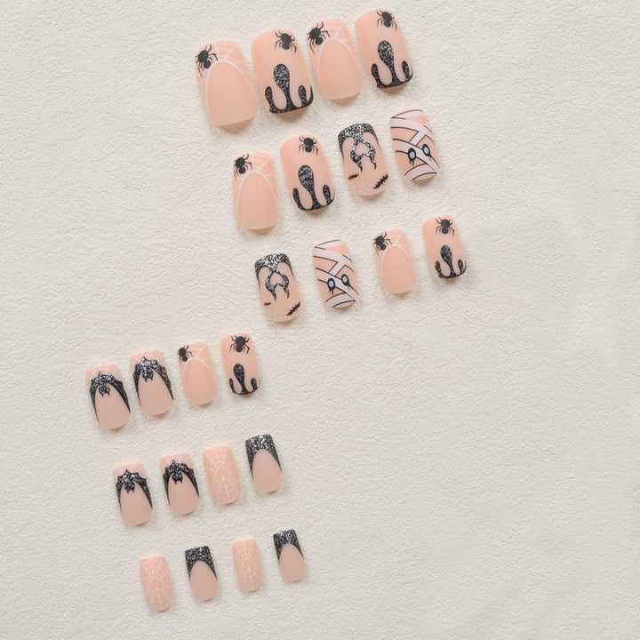 Halloween Artificial Nail Set with Creepy Spider and Web Designs Bowlift