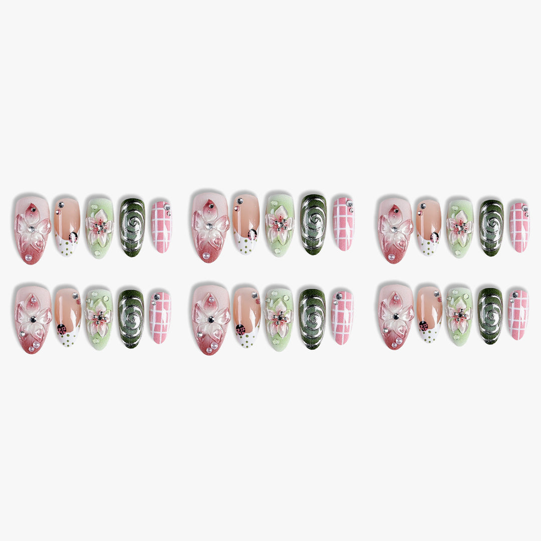 Artistic Floral Design Press-On Nail Set Bowlift