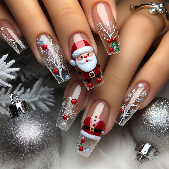 Artificial nails in festive Christmas design Bowlift