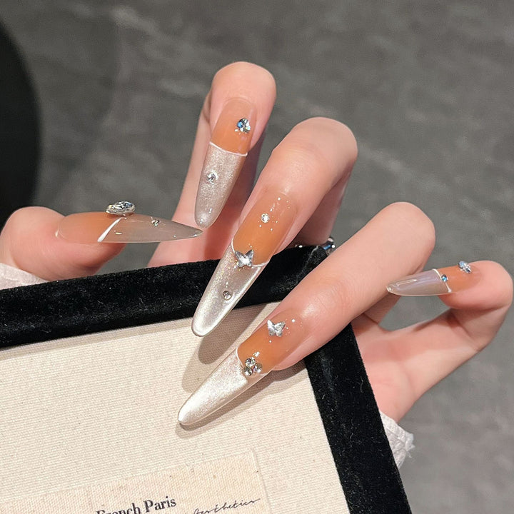 Elegant Press-On Nail Extensions with Gem Accents Bowlift