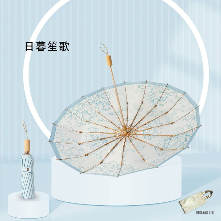 Women's Foldable UV Protection Umbrella with Floral Patterns Bowlift