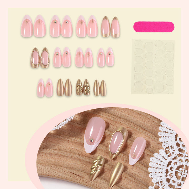 Decorative Press-On Nail Art Set with Premium Gold Accents Bowlift