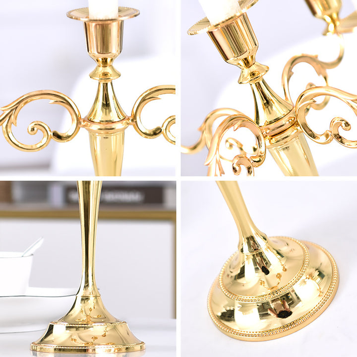Ornate Gold Five-Arm Metal Candelabra Centerpiece Bowlift