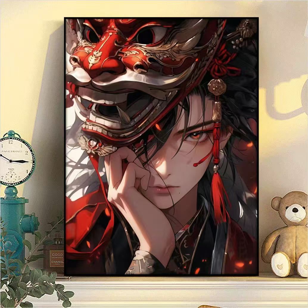 Dramatic Fantasy Mask Illustration Canvas Art Bowlift