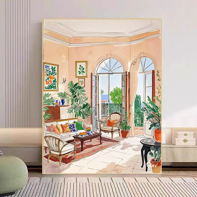 Cozy Living Room Watercolor Art Print Bowlift